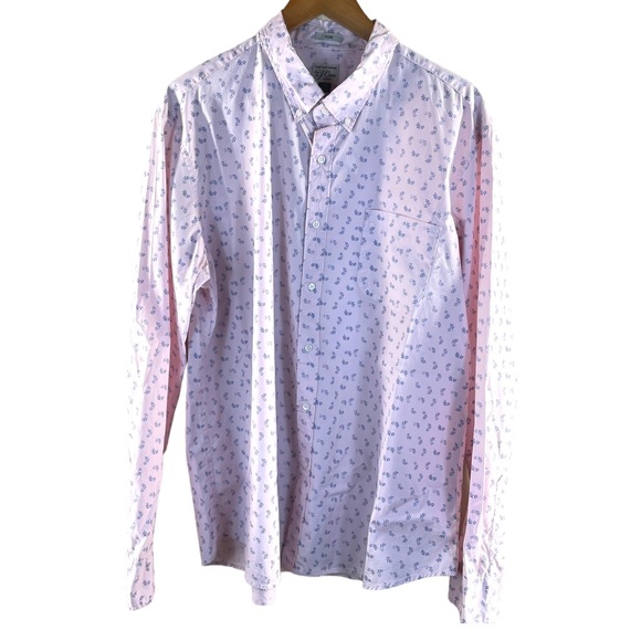 J. Crew "Secret Wash Shirting" Button Down Long Sleeve Pink w/Blue Leaves in XXL - Picture 2 of 10
